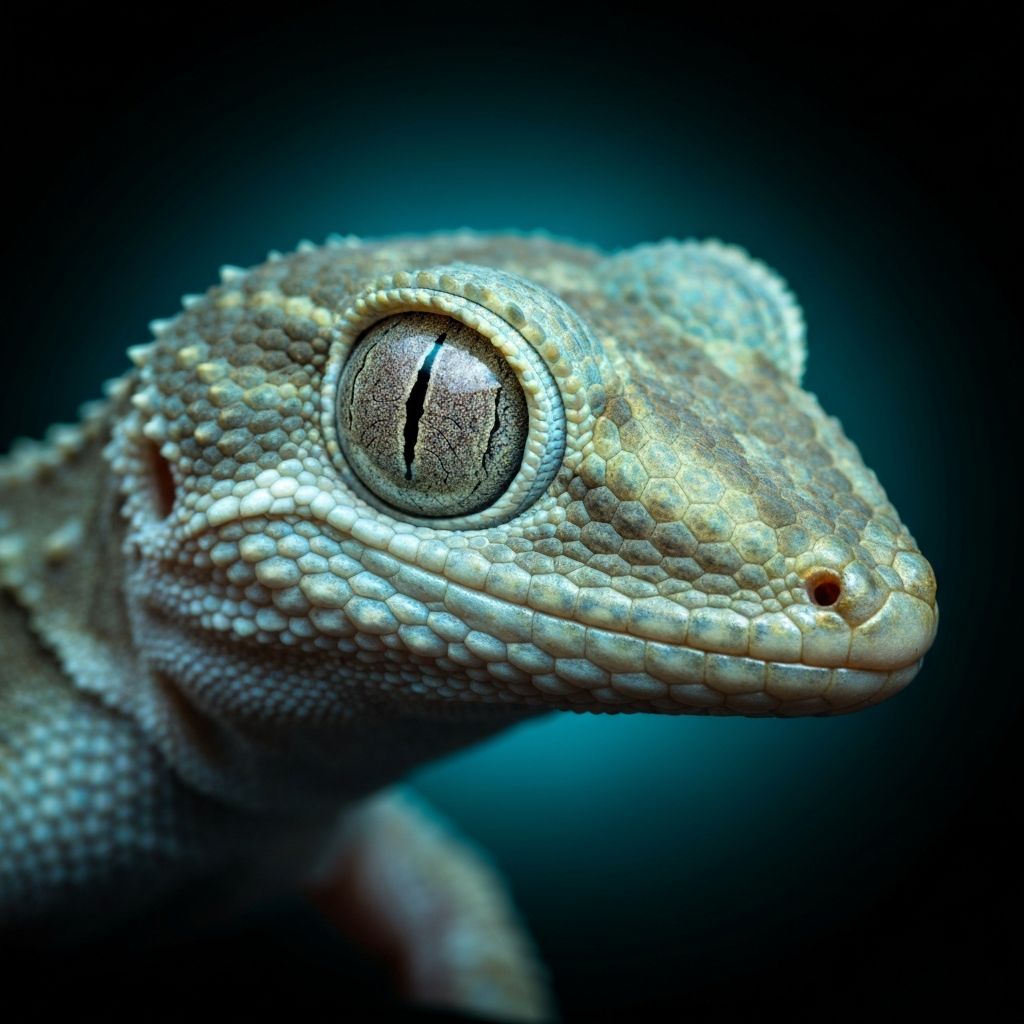 Œil de gecko vert, symbole de la vision à 360 degrés
